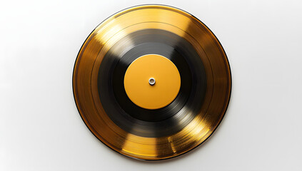 Flat Lay Photography of a Golden Record on a White Background, High Resolution Image Showcasing Details and Elegance