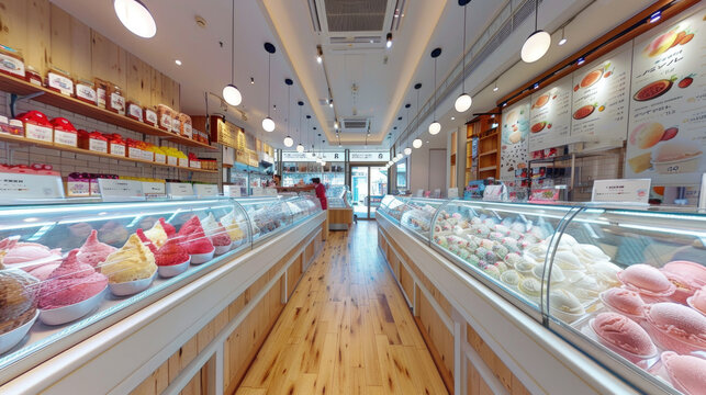 Ice cream showcase fruity flavor in the ice cream shop