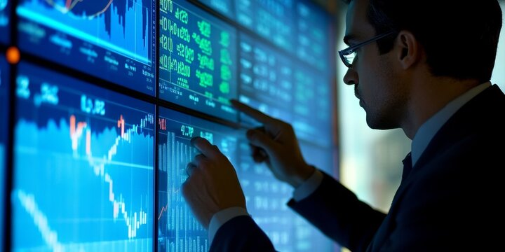 Financial analyst reviewing global economic indicator data on a digital platform comprehensive and interactive interface