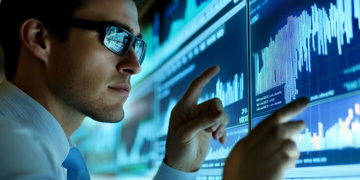 Financial analyst reviewing global economic indicator data on a digital platform comprehensive and interactive interface