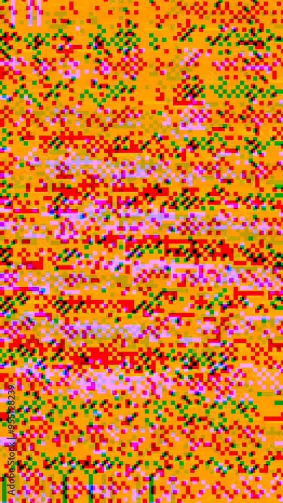 Poster abstract pixel retro 8bit neon rgb rainbow video game glitch noise texture, square tiles animated re