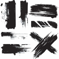 Black paint brush strokes grunge set ink texture design elements abstract illustration isolated white background freehand drawing artistic shape collection smear stain vintage grunge style messy art