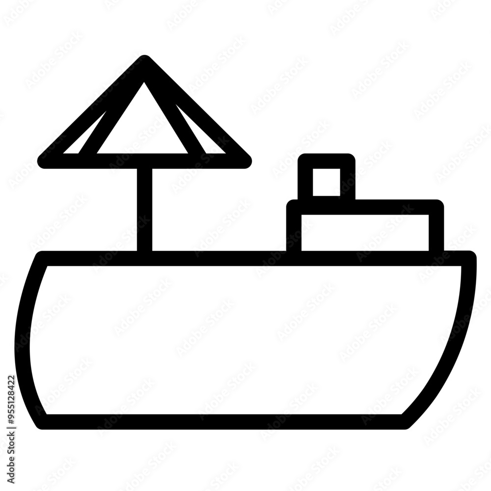 Sticker boat sea water line icon