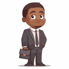 African American Businessman Character Cartoon Style Happy Office Worker Professional Suit Briefcase Isolated Illustration Finance Career Success Concept Background