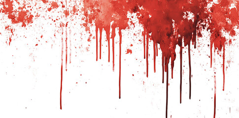 Red blood or paint flowing down on transparent background. Halloween, murder and horror concept. Red ink splash, splatter and stain.
