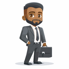 Confident African American businessman cartoon character holding briefcase success finance professional leadership isolated white backgroundillustration entrepreneur office worker concept suit tie