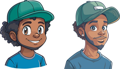 Smiling young man portrait illustration graphic diversity race fashion teenager happiness casual wear hat style avatar trendy male happy character design cool man isolated background young adult