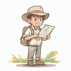 Young Adventurer Exploring with Map Backpack and HatIllustration Cartoon Character Travel Hiking Outdoors Nature Discovery Curiosity Exploration Backpacker Journey Trip Destination Vacation