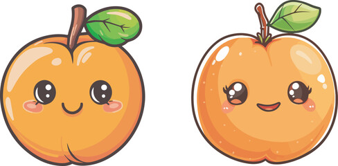 Cute Apricot Cartoon Character Happy Smiling Adorable Fruit Kawaii Chibi Sticker Design Illustration Icon Logo VectorDigital Drawing Isolated Graphic Food Healthy Eating Fresh Organic