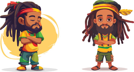 Cool Cartoon Rastafarian Boy Reggae Music Jamaica Dreadlocks Rasta Colors Culture Illustration Design Character Graphic Art Trendy Youthful Vibrant