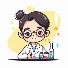 Cute Cartoon Scientist Girl Chemistry Experiment Illustration Medical Laboratory Science Education Kids