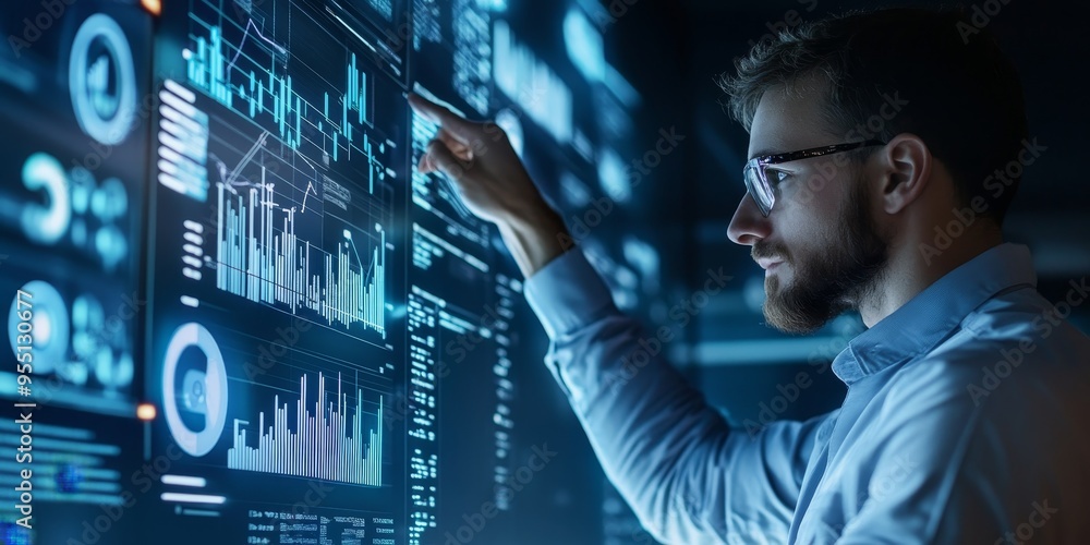Aufkleber Financial analyst reviewing crowdfunding data on a digital platform interactive and comprehensive