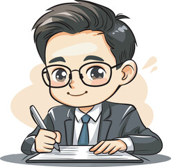 Cute Businessman Character Signing Contract Business Deal Illustration Hand DrawnCartoon Style Drawing For Design Asset Agreement Office Worker Employee Deal Job Concept