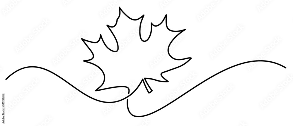 Poster a single black line forms the outline of a maple leaf with an elegant swirl, perfect for simple and 