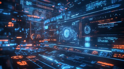 Digital Interface with Glowing Blue and Orange Lines