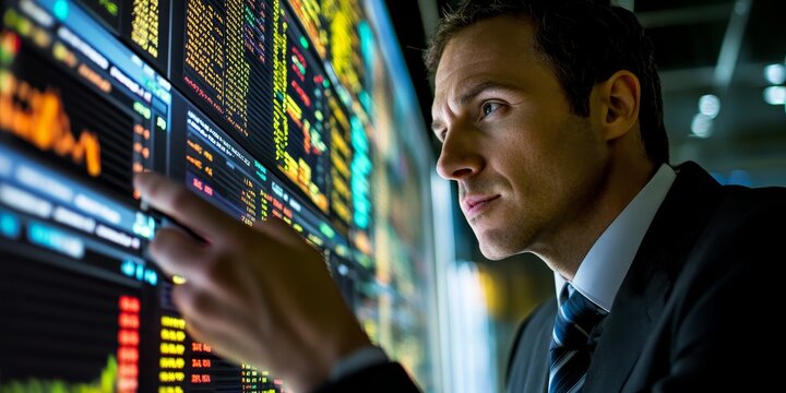 Financial analyst reviewing international market data on a digital platform comprehensive and interactive interface