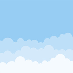 Blue sky and clouds background. Vector cartoon illustration. Simple flat style graphics subtle design.