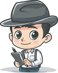 Cute Little Detective Character Illustration Writing Notes Isolated Background Investigator Detective Agency Crime Scene Investigation Spy Detective Work Solving Mysteries Suspense Puzzle Cartoon
