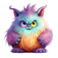 Fototapeta premium A Colorful Furry Monster with Mismatched Eyes