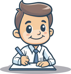 Businessman writing cartoon character office worker writing happy employee businessman illustrationisolated hand drawn digital art cute design