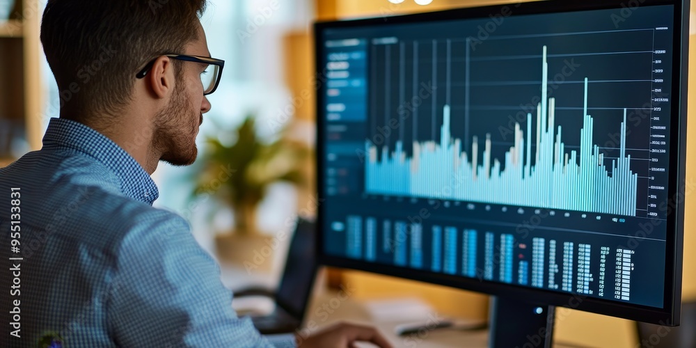 Poster Financial analyst reviewing inflation data on a digital platform clear visualizations of historical inflation trends modern interface