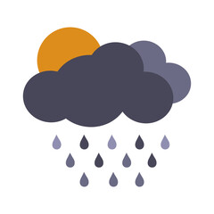 Vector illustration of cloud with rain and sun in flat style Weather forecast, meteorology Thundercloud and sun isolated on white background