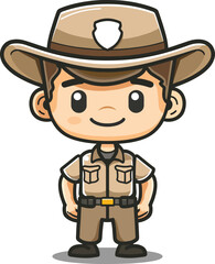 Cute Park Ranger Cartoon Character Illustration Smiling Friendly National Park Wildlife Forest Conservation Mascot Logo Design Background