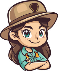 Confident Young Girl Explorer Character Illustration Cartoon Style for Adventure Travel Camping Mascot Logo Design Isolated