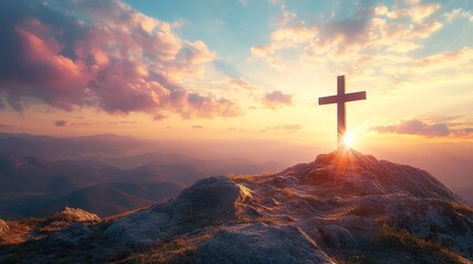 Serene Sunrise Over Mountain Cross