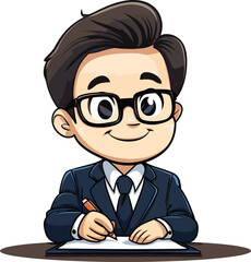 Businessman signing contract cartoon illustration isolated character design background