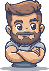 Confident Cartoon Man with Crossed Arms Character Illustration Mascot LogoAvatar Design Branding Identity Strong Confident Expression Pride Professional Male Figure Businessman Stylized Cool Modern