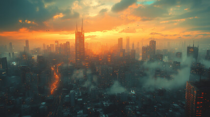 Naklejka premium futuristic cityscape with towering corporate buildings, business, modern, future