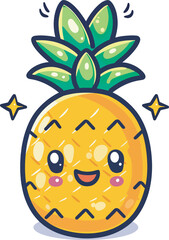 Cute Happy Pineapple Cartoon Kawaii Illustration Food Summer Tropical Fruit Yellow Sweet Juicy Organic Healthy Snack Delicious Fresh Vitamin C Antioxidant Diet Vegan Vegetarian Breakfast Smoothie