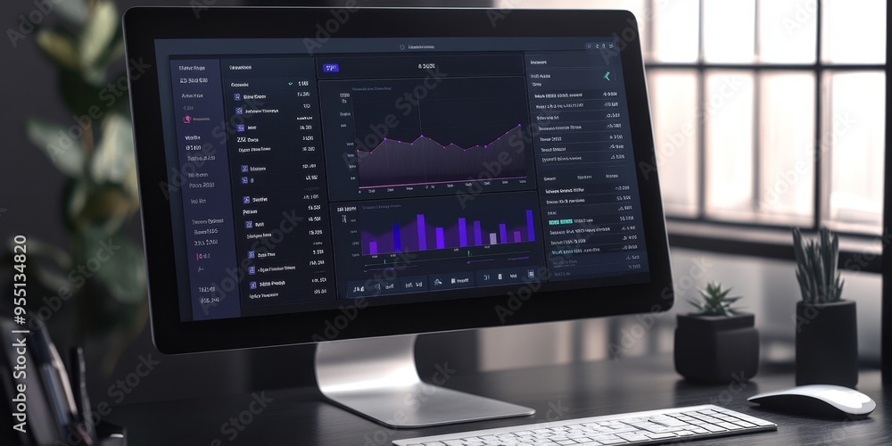 Poster Detailed savings account dashboard with interactive graphs and precise data points professional and sleek design