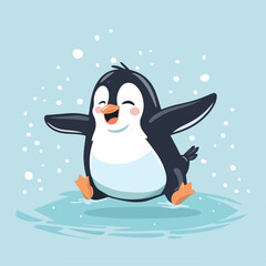 Happy penguin winter illustration cartoon funny animal arctic bird cute character antarctic wildlife snow ice cold water swimming happy feet design element isolated