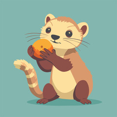 Cute Ferret Holding Orange Fruit Adorable Pet Wildlife Mammal Cartoon IllustrationDesign Element Graphic Fun Zoo Animal Nature Wild Furry Tail Character Isolated Background