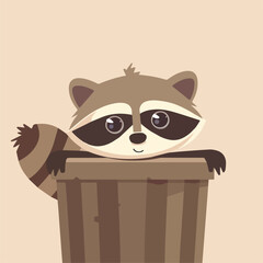 Cute Raccoon In Garbage Trash Can Waste Recycling Environmentalism Wildlife AnimalIllustration Design Graphic Cartoon Character Mascot Logo Icon Symbol Funny Kawaii Adorable Happy Isolated