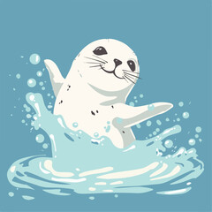Playful harp seal pup swimming ocean wildlife conservation playful mammal aquatic animal blue background splashing water cute adorable pinnipeds marine life sealife sea creature swimming underwater