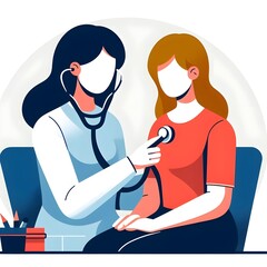 Flat Design Cartoon Female Doctor Using a Stethoscope on a Female Patient