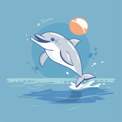 Cute Cartoon Dolphin Jumping Ocean Summer Fun Playful Marine Wildlife Aquatic Animal Illustration