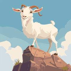 White Goat Standing On Mountain Peak Animal Wildlife Nature Illustration Background No Background Cutout