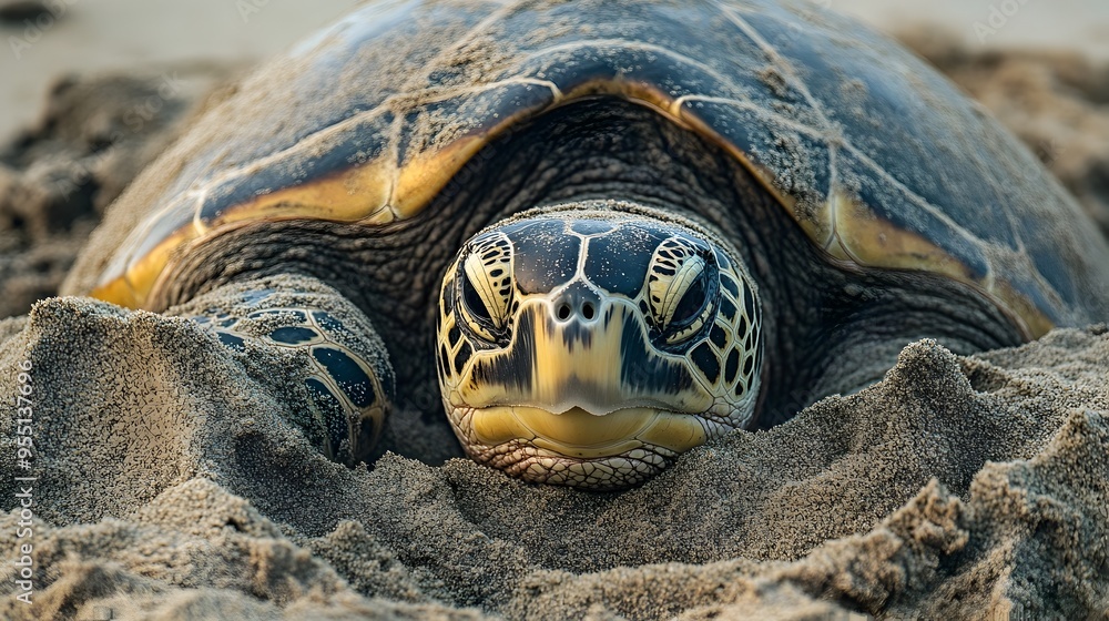Poster stunning close up shot of a sea turtle meticulously constructing a perfect nest in the soft sand on 
