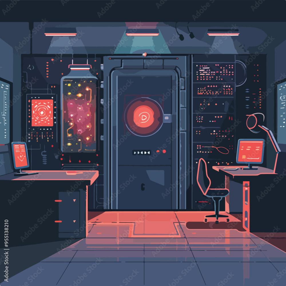Poster Futuristic Server Room Data Center Digital Technology Computer Network Security System IllustrationBackgroundless Image