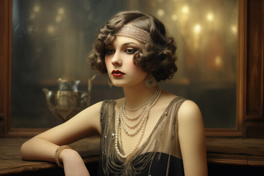 vintage glamour portrait of 1920s flapper 