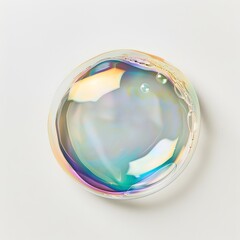 Rounded Triangle Soap Bubble with Iridescent Reflection on White Background