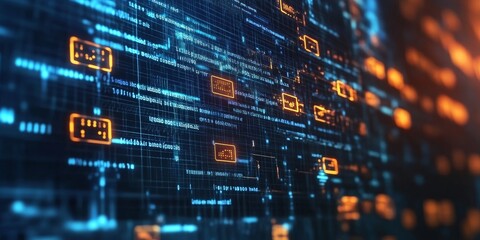 Visualization of blockchain technology in finance showing decentralized ledgers and encrypted data professional and informative