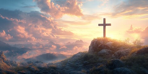 Serene Sunrise Over Mountain Cross