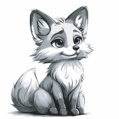 Cute Baby Fox Sitting Wildlife Illustration Monochrome Background Animal Mammal Nature Wild Cartoon Character Design Forest Adorable Furry Friendly Digital Art Graphic Mascot Logo Branding Children