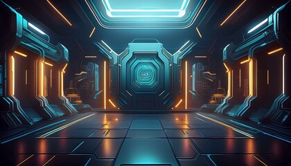 Futuristic Sci-Fi Design with Dark Neon Panels 