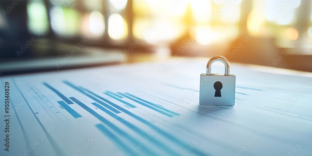 Leinwandbilder Close-up of a private financial report with a padlock icon and blurred background, emphasizing confidentiality and protection of sensitive data